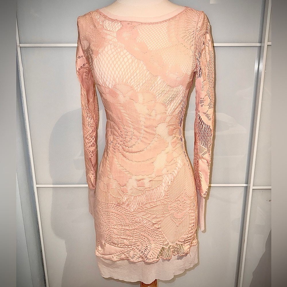 Jean Paul Gaultier Blush Lace Long Sleeve Dress